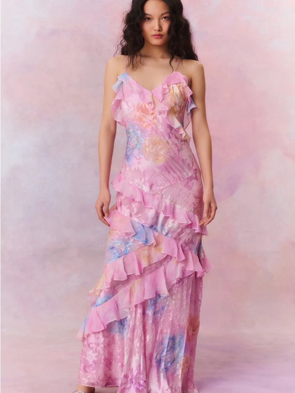 LoveShackFancy Rialto Floral Chiffon Maxi Dress
